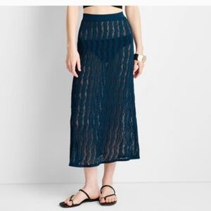 Future Collective Women's Skirt cotton blend sheer knit midi length Blue XXL